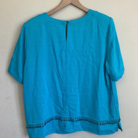 Women's Teal Boxy Top Size 16 Lightweight Beaded Embellished Coastal Beachy - Picture 7 of 8